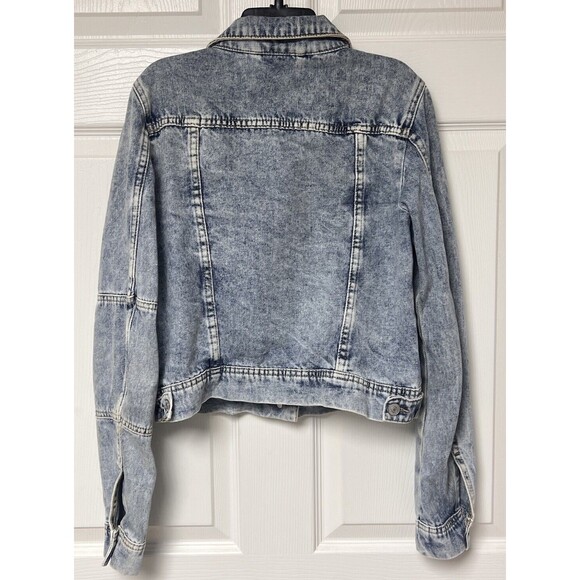 Free People Jacket Womens XS Extra Small Denim Distressed Trucker Thrashed Stain - Picture 2 of 13